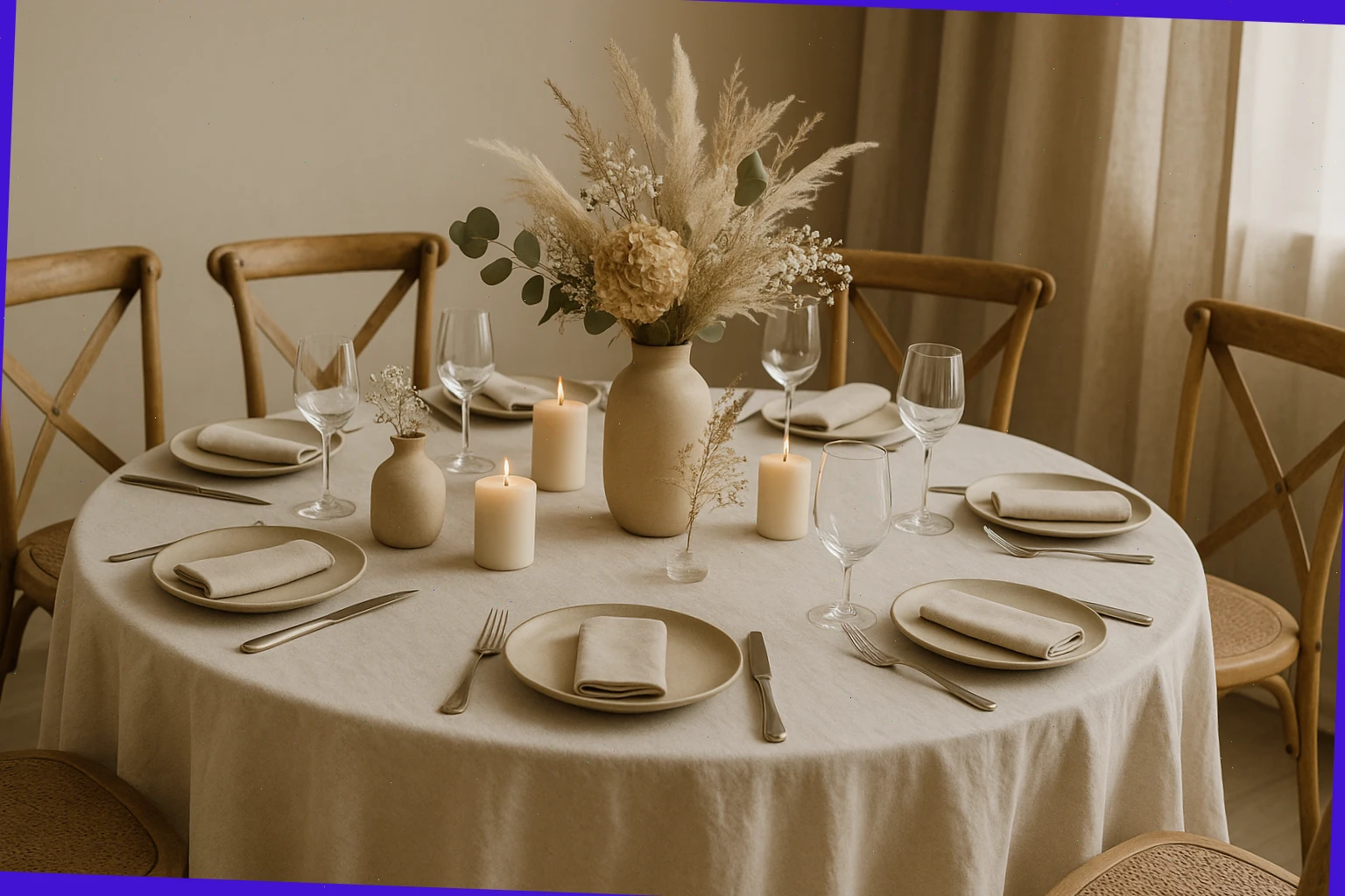 Small event table layout with neutral decor